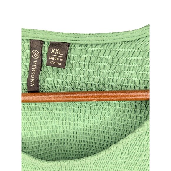 Green Smocked Peplum Blouse With Sheer Puff Sleeves & Ruffled Hem XXL By Versona - Picture 3 of 11